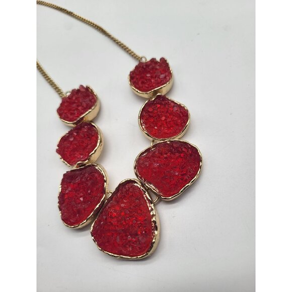 Jane Stone Fashion Faux Drusy Statement Chunky Bib Necklace Red Gold Tone - Picture 5 of 8